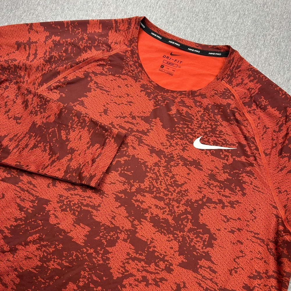 Nike Pro Dri Fit Slim Fit Long Sleeve‎ Shirt Mens XXL Red Camo Training Gym